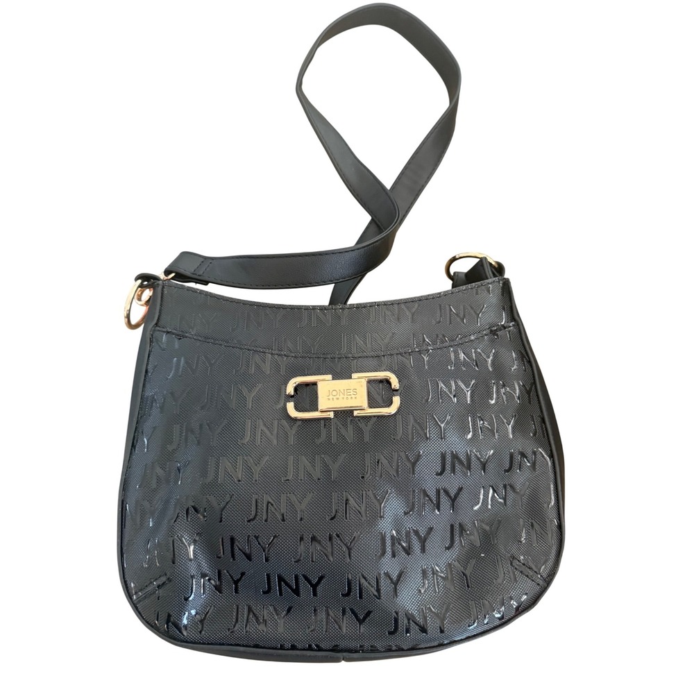 Jones New York JNY Black Embossed‎ Logo Satchel Crossbody Shoulder Bag